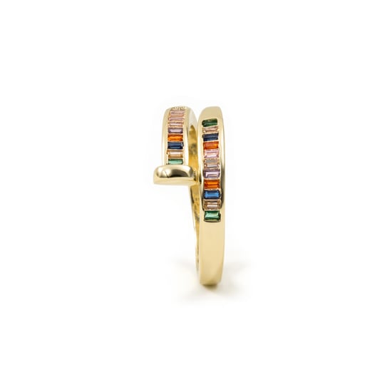 Luxenter-Ring aus Metalllegierung und mehrfarbigem Zirkonia, gefertigt in 18-karat-Gelbgold – Hagor - Image 3