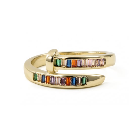 Luxenter-Ring aus Metalllegierung und mehrfarbigem Zirkonia, gefertigt in 18-karat-Gelbgold – Hagor - Image 6