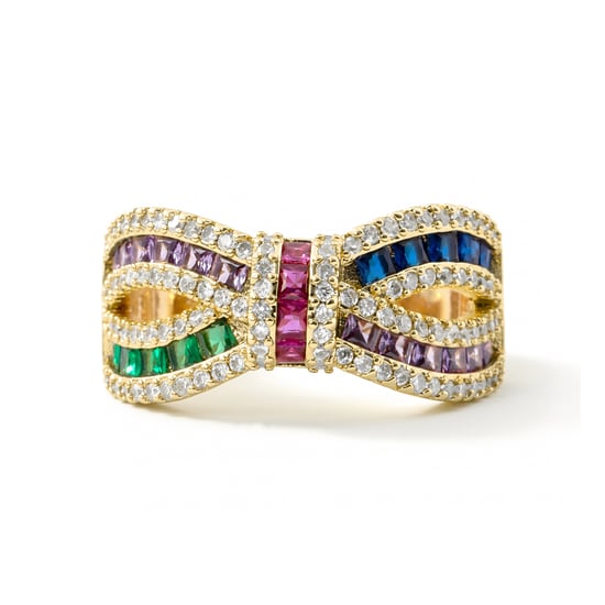 Luxenter-Ring aus Metalllegierung und mehrfarbigem Zirkonia, gefertigt in 18-karat-Gelbgold - Alnis - Image 5