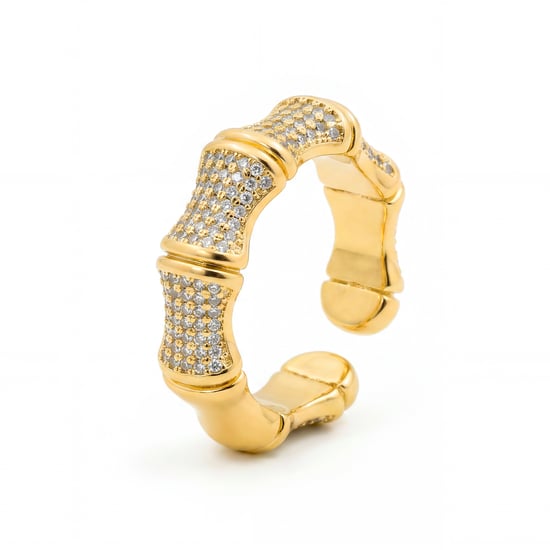 Luxenter-Ring aus brillantem Metall und Zirkonia-Legierung, gefertigt in 18-karat-Gelbgold - Rechi - Image 1