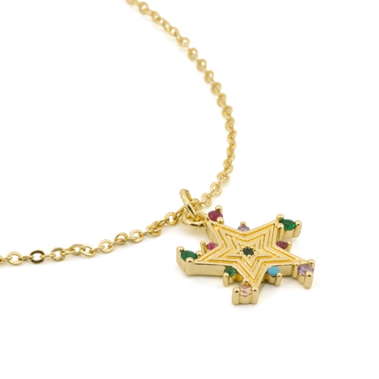 Luxenter-Halskette aus Metalllegierung und mehrfarbigem Zirkonia, gefertigt in 18-karat-Gelbgold – Ryaiss - Image 6