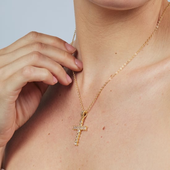 Luxenter-Halskette aus brillantem Metall und Zirkonia-Legierung, gefertigt in 18-karat-Gelbgold - Amku - Image 3