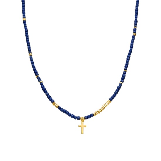 Luxenter 925 Sterlingsilber und dunkelblaue Kristallhalskette aus 18 Karat Gelbgold - Iszun - Image 1