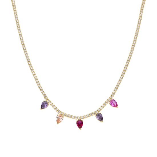 Luxenter 925 Sterlingsilber und mehrfarbige Zirkonia-Halskette in 18-karat-Gelbgold – Prys - Image 1