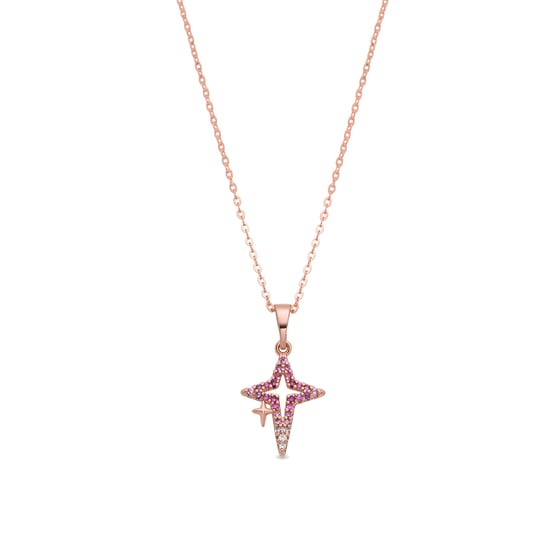 Luxenter-Halskette aus Metalllegierung und Rubinzirkonia, abgeschlossen in 18-karat-Roségold – Kailial - Image 1