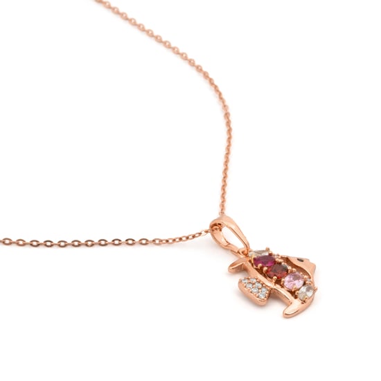 Luxenter-Halskette aus Metalllegierung und mehrfarbigem Zirkonia mit 18-karat-Roségold – Mahdas - Image 6