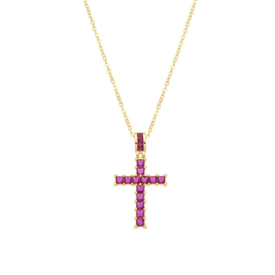 Luxenter-Halskette aus Metalllegierung und Rubinzirkonia aus 18-karat-Gelbgold - Amku - Image 1