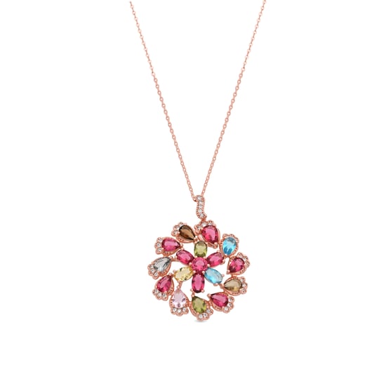 Luxenter-Halskette aus Metalllegierung und mehrfarbigem Zirkonia mit 18-karat-Roségold - Casil - Image 1