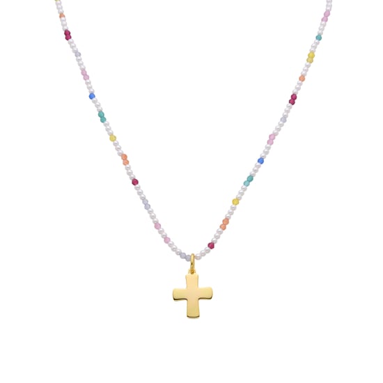 Luxenter 925 Sterlingsilber und mehrfarbige Zirkonia-Halskette mit 18-karat-Gelbgold - Kreuz - Image 1