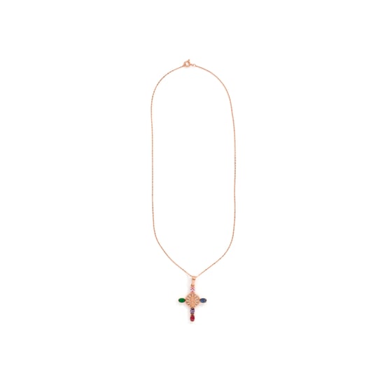 Luxenter-Halskette aus Metalllegierung und mehrfarbigem Zirkonia, gefertigt in 18-karat-Roségold – Kreuz - Image 3