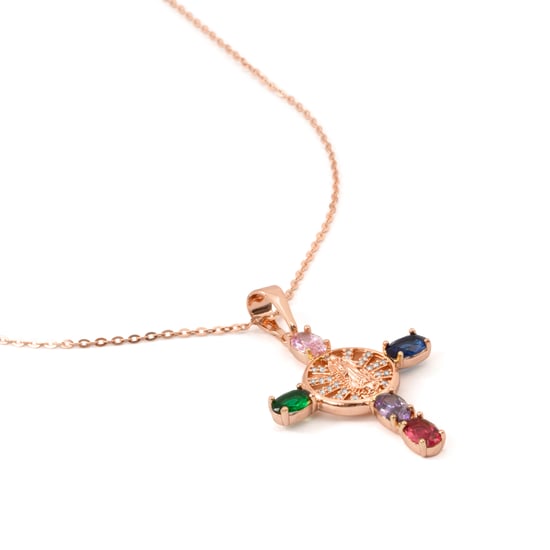 Luxenter-Halskette aus Metalllegierung und mehrfarbigem Zirkonia, gefertigt in 18-karat-Roségold – Kreuz - Image 6