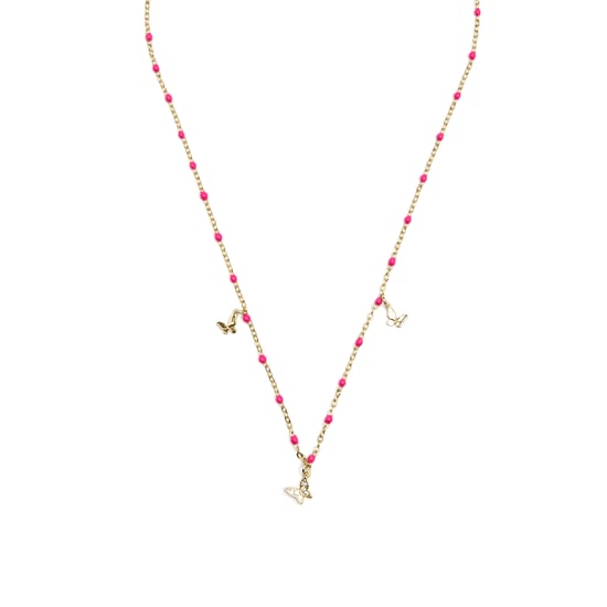 Luxenter 925er Sterlingsilber-Halskette mit rosafarbener Lackierung und 18-karätiger Gelbgold-Finish - Zumre - Rosa - Image 1