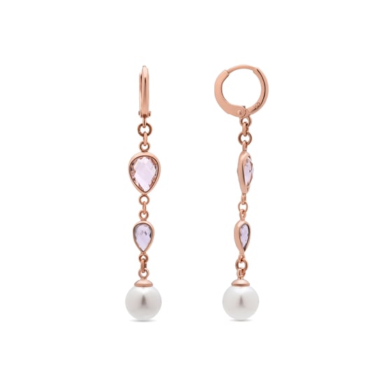 Luxenter Ohrringe aus Metalllegierung und weißer Perle, gefertigt in 18-karat-Roségold – Cainhtsi - Image 1