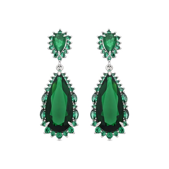 Luxenter Emerald Zirconia Metalllegierungs-Ohrringe mit Rhodium-Finish – Cakrolm - Image 1