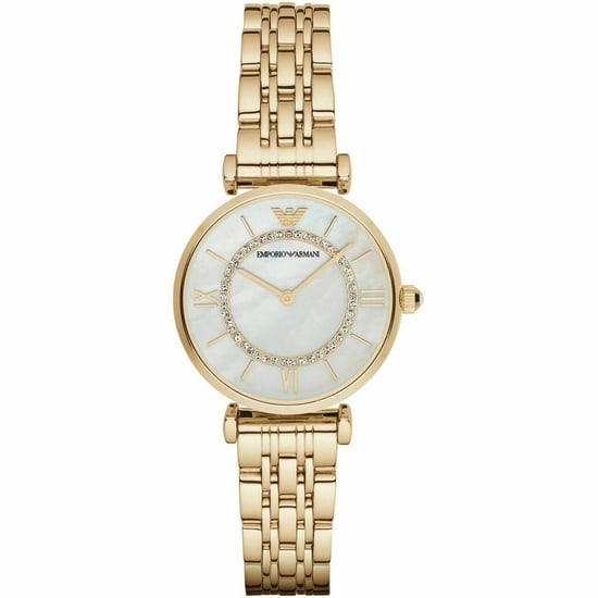 Emporio Armani AR1907 Damenarmbanduhr mit Perlmuttzifferblatt in goldfarbigem Edelstahl - Image 1