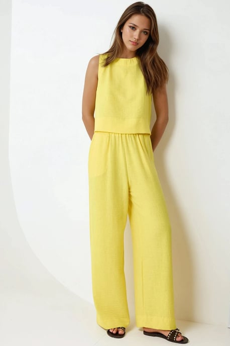 Leinengefühl Bluse & Elastischer Taillenbund Hosen Zweiteiliges Set - Image 1