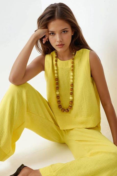 Leinengefühl Bluse & Elastischer Taillenbund Hosen Zweiteiliges Set - Image 3