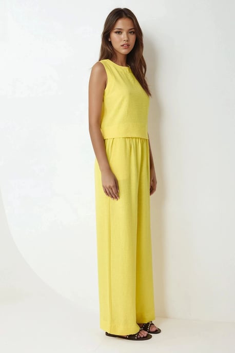 Leinengefühl Bluse & Elastischer Taillenbund Hosen Zweiteiliges Set - Image 4