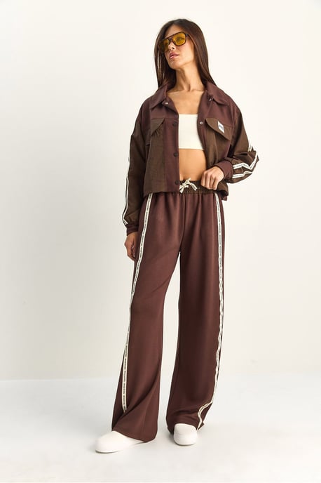 Gestreiftes Hemdblusenjacken- und Hose mit weitem Bein Set - Image 2