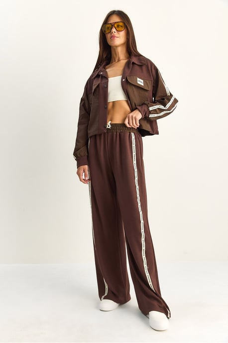 Gestreiftes Hemdblusenjacken- und Hose mit weitem Bein Set - Image 3