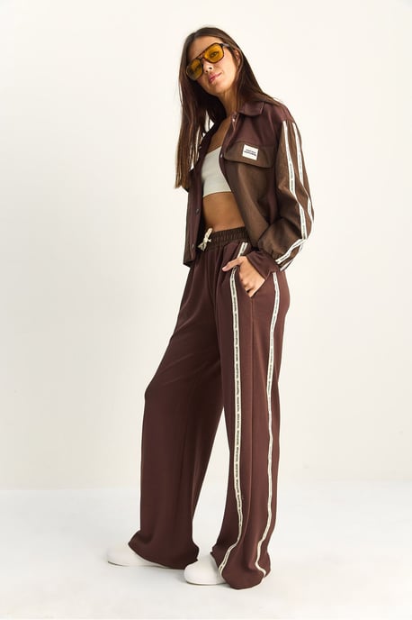 Gestreiftes Hemdblusenjacken- und Hose mit weitem Bein Set - Image 5