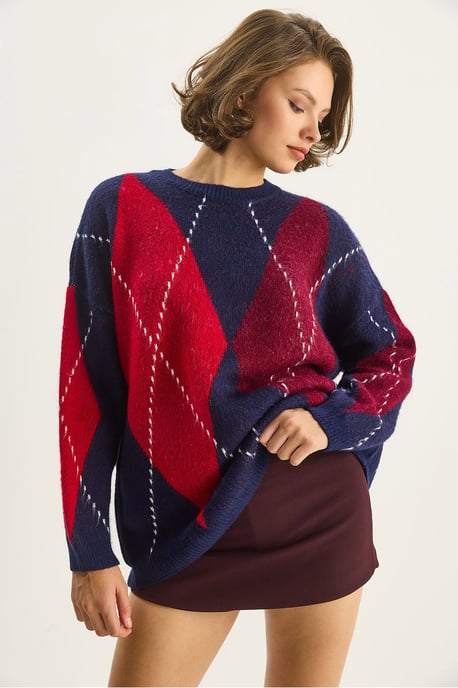 Oversized Pullover mit diamantförmigem Druck - Image 2