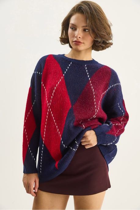 Oversized Pullover mit diamantförmigem Druck - Image 3