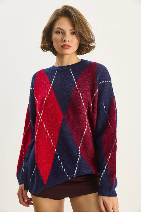 Oversized Pullover mit diamantförmigem Druck - Image 4
