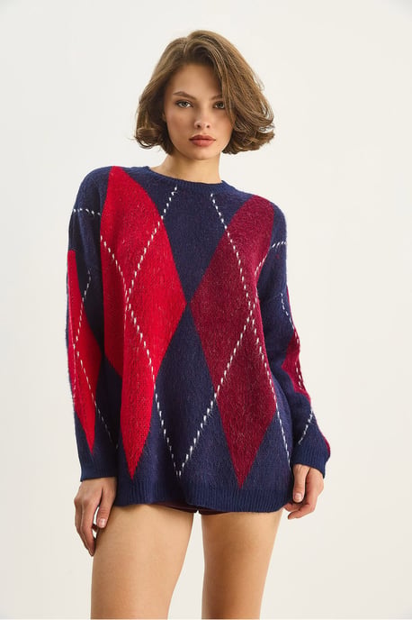 Oversized Pullover mit diamantförmigem Druck - Image 5