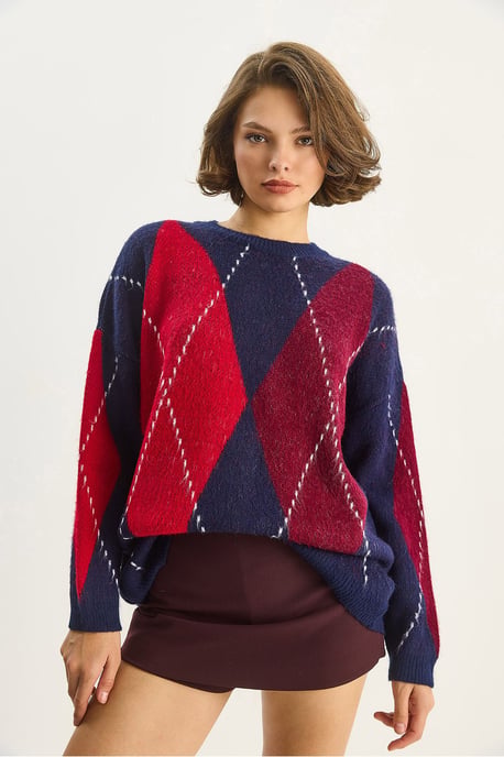 Oversized Pullover mit diamantförmigem Druck - Image 6