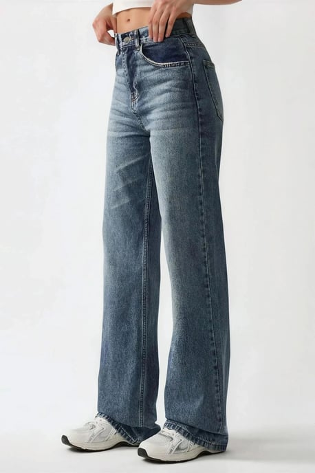 Hochtaillierte gerade Denim-Jeans - Image 1
