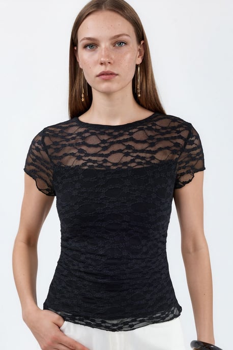 Schlanke Passform Spitzenstrickbluse - Image 4
