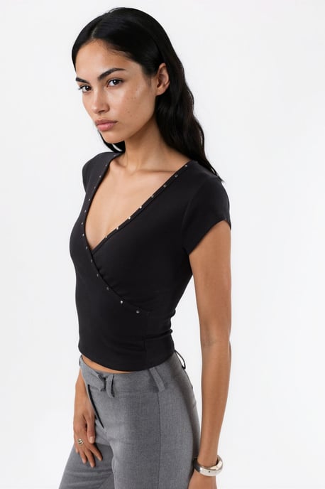 V-Ausschnitt Rippstrick Slim Fit Bluse - Image 4