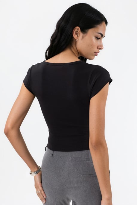 V-Ausschnitt Rippstrick Slim Fit Bluse - Image 5