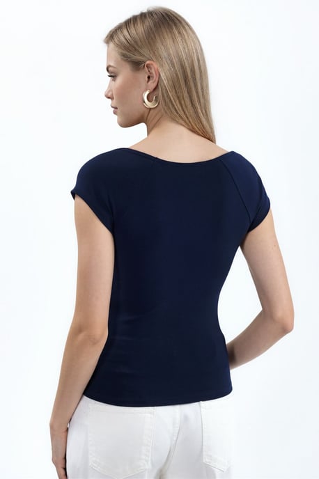 V-Ausschnitt Kurzarm Drapierte Bluse - Image 2