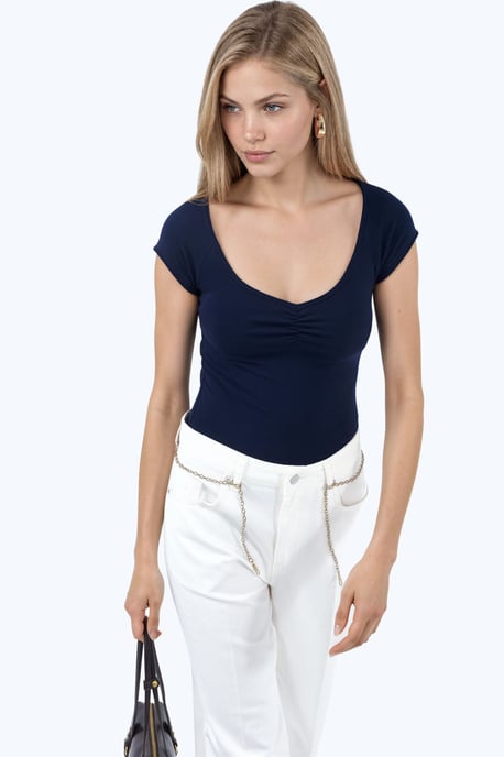 V-Ausschnitt Kurzarm Drapierte Bluse - Image 5