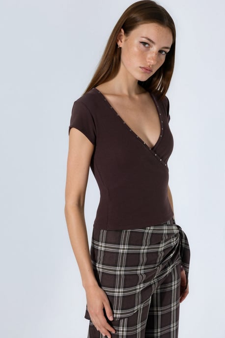 V-Ausschnitt Rippstrick Slim Fit Bluse - Image 2