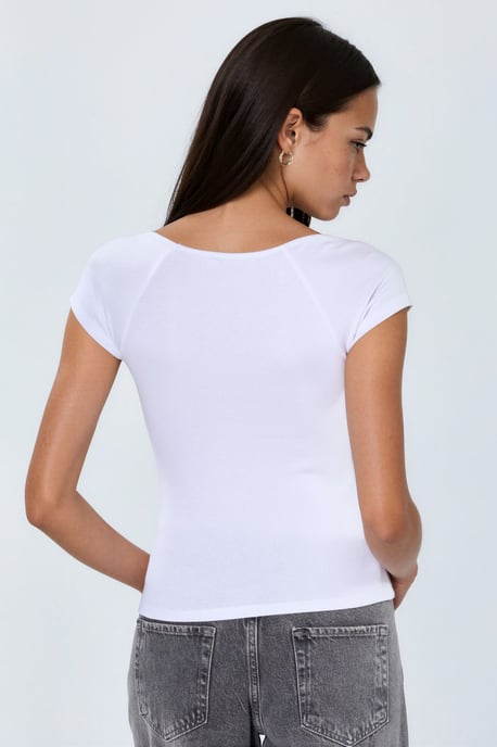 V-Ausschnitt Kurzarm Drapierte Bluse - Image 3