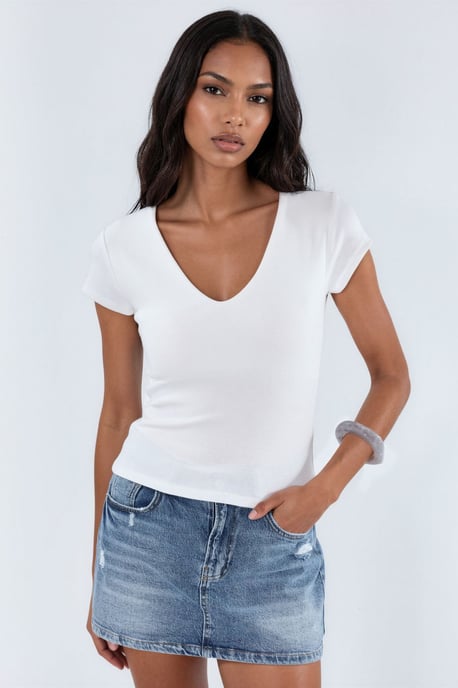 V-Ausschnitt Modal-Baumwollmischung Bluse - Image 1
