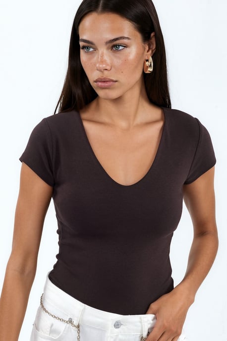 V-Ausschnitt Modal-Baumwollmischung Bluse - Image 1