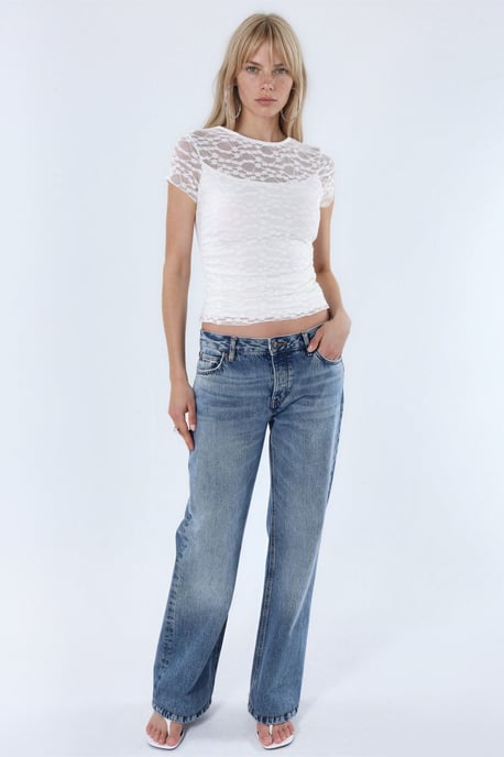 Schlanke Passform Spitzenstrickbluse - Image 5