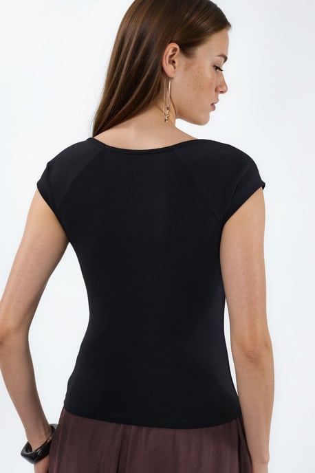 V-Ausschnitt Kurzarm Drapierte Bluse - Image 2