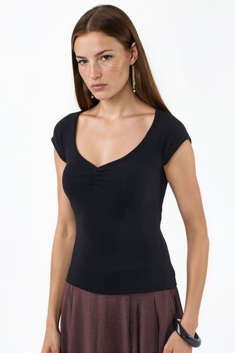 V-Ausschnitt Kurzarm Drapierte Bluse - Image 5