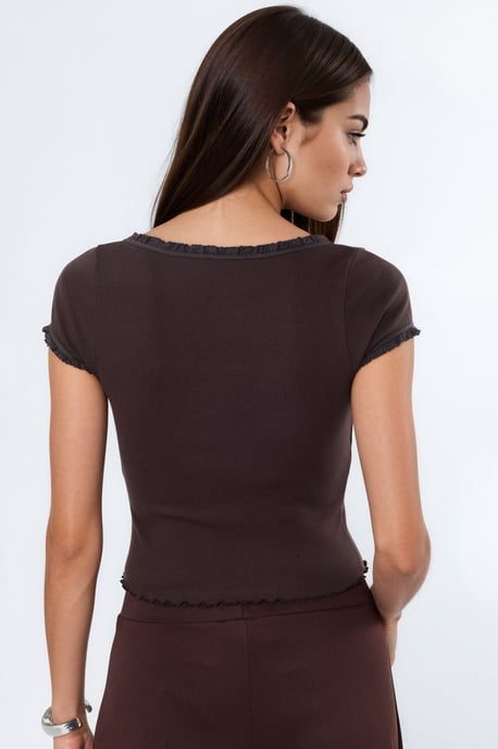 Slim Fit U-Ausschnitt Rippbluse - Image 4