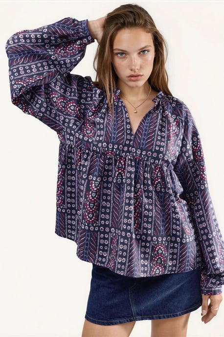 Hiccup Bluse mit Ballonärmeln und Print - Lila - Image 2