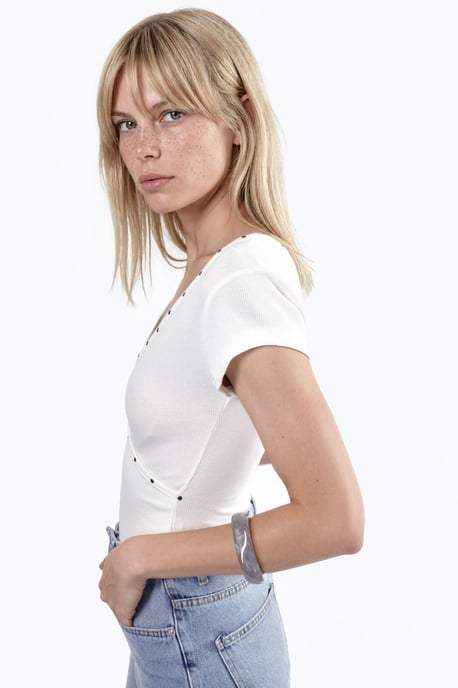 V-Ausschnitt Rippstrick Slim Fit Bluse - Image 2