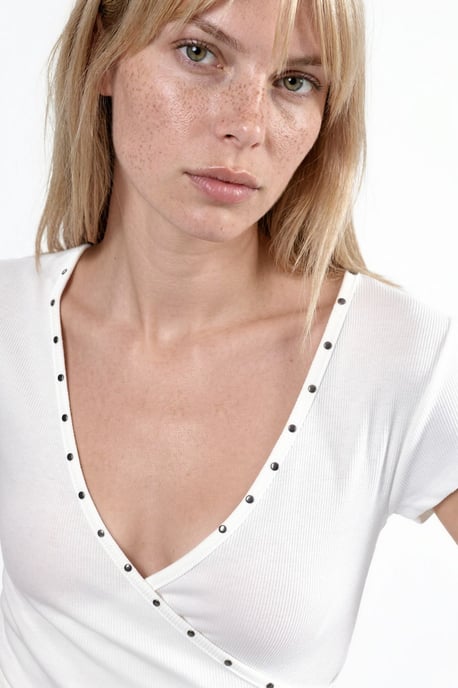 V-Ausschnitt Rippstrick Slim Fit Bluse - Image 5