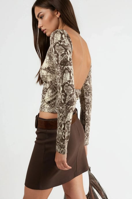 Schlangenprint Boot-Ausschnitt Crop-Bluse - Image 2