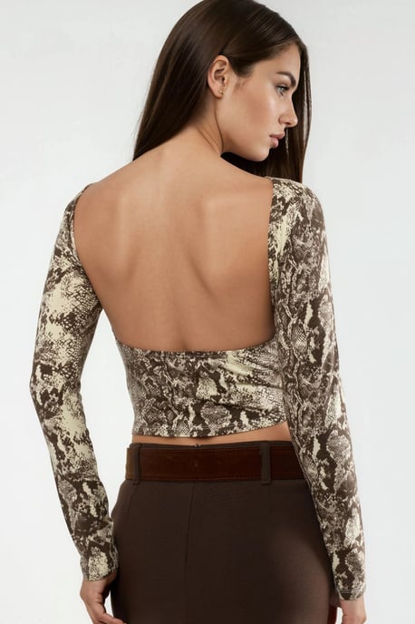 Schlangenprint Boot-Ausschnitt Crop-Bluse - Image 3