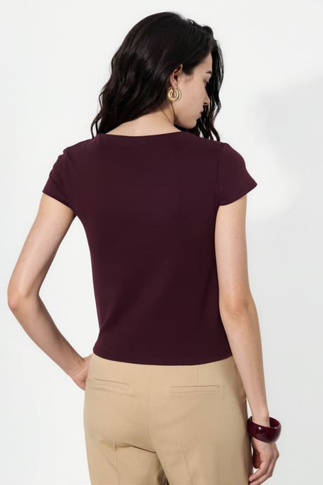 Crewneck Kurzarm Baumwollmischung Bluse - Image 2